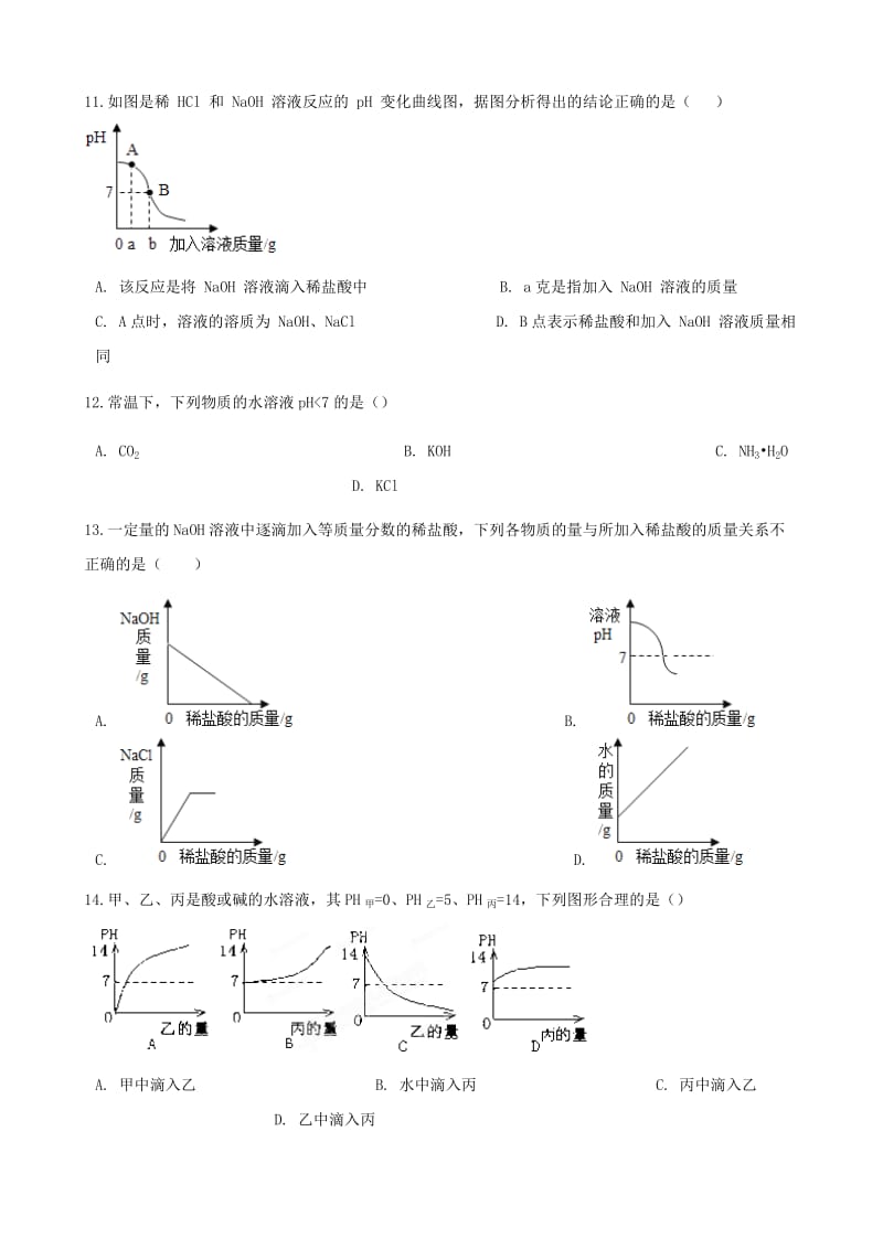 九年级化学下册 第十单元 酸和碱 课题二 酸和碱的中和反应同步测试 （新版）新人教版.doc_第3页