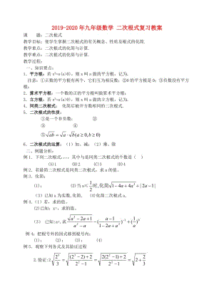 2019-2020年九年級(jí)數(shù)學(xué) 二次根式復(fù)習(xí)教案.doc