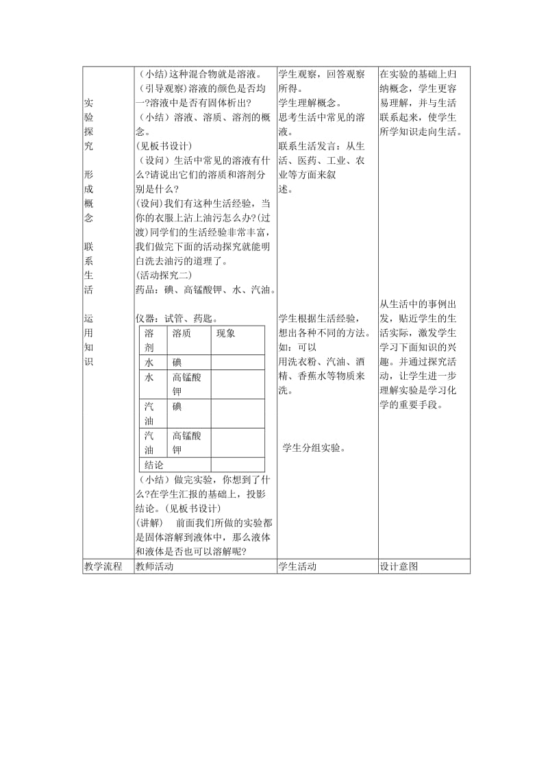 2019年九年级化学下册 第九单元 溶液 课题1 溶液的形成教案 （新版）新人教版.doc_第3页