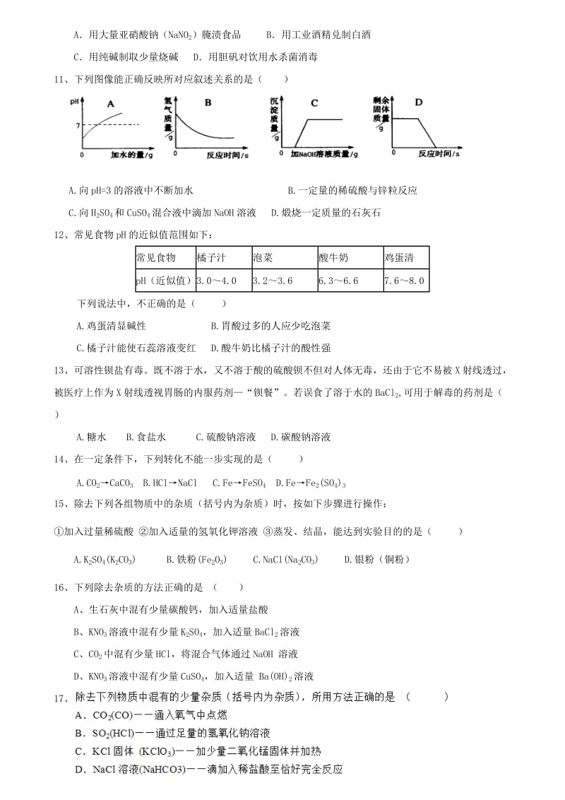 九年级化学下册 第十一单元 盐 化肥单元复习题（新版）新人教版.doc_第3页