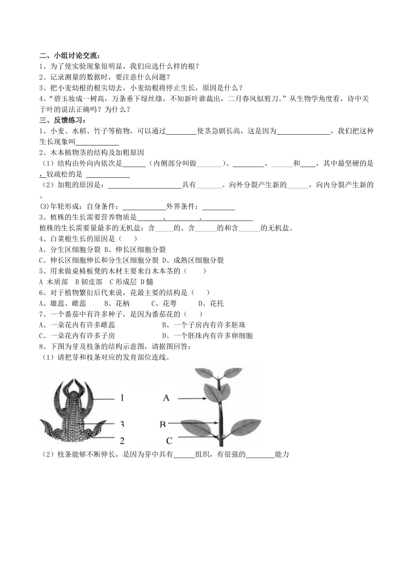 2019-2020年九年级生物《第二章 被子植物的一生》复习学案1 人教新课标版.doc_第3页