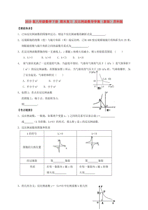 2019版八年級數(shù)學下冊 期末復(fù)習 反比例函數(shù)導(dǎo)學案（新版）蘇科版.doc