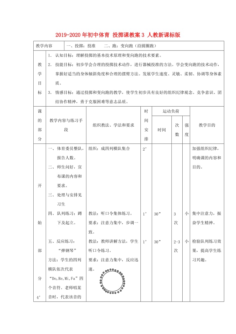 2019-2020年初中体育 投掷课教案3 人教新课标版.doc_第1页