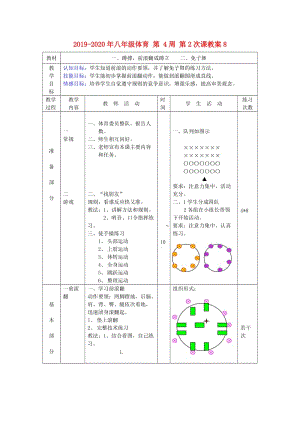 2019-2020年八年級(jí)體育 第 4周 第2次課教案8 .doc