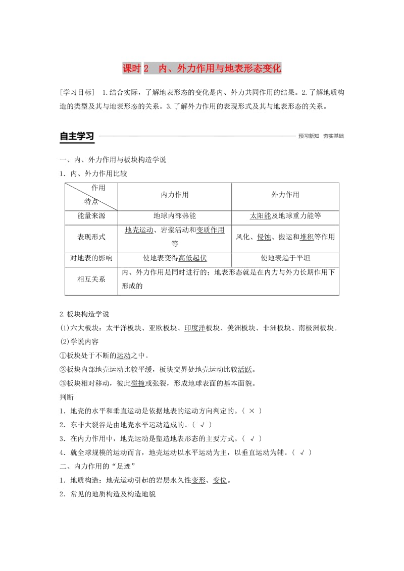 2018-2019版高中地理 第二单元 从地球圈层看地理环境 2.1 岩石圈与地表形态 第2课时学案 鲁教版必修1.doc_第1页