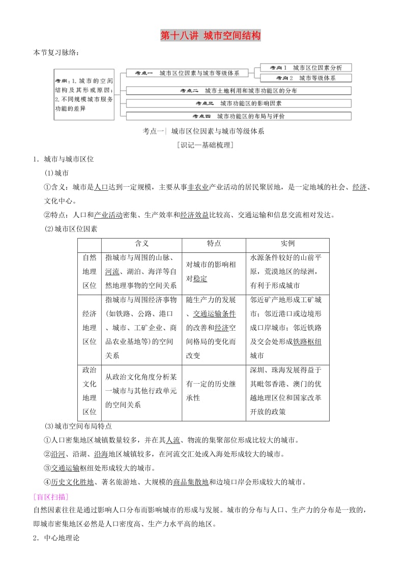 2019高考地理一轮复习 第十八讲 城市空间结构讲练结合学案.doc_第1页