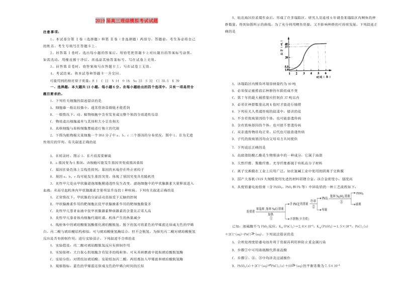 2019届高三理综模拟考试试题.doc_第1页