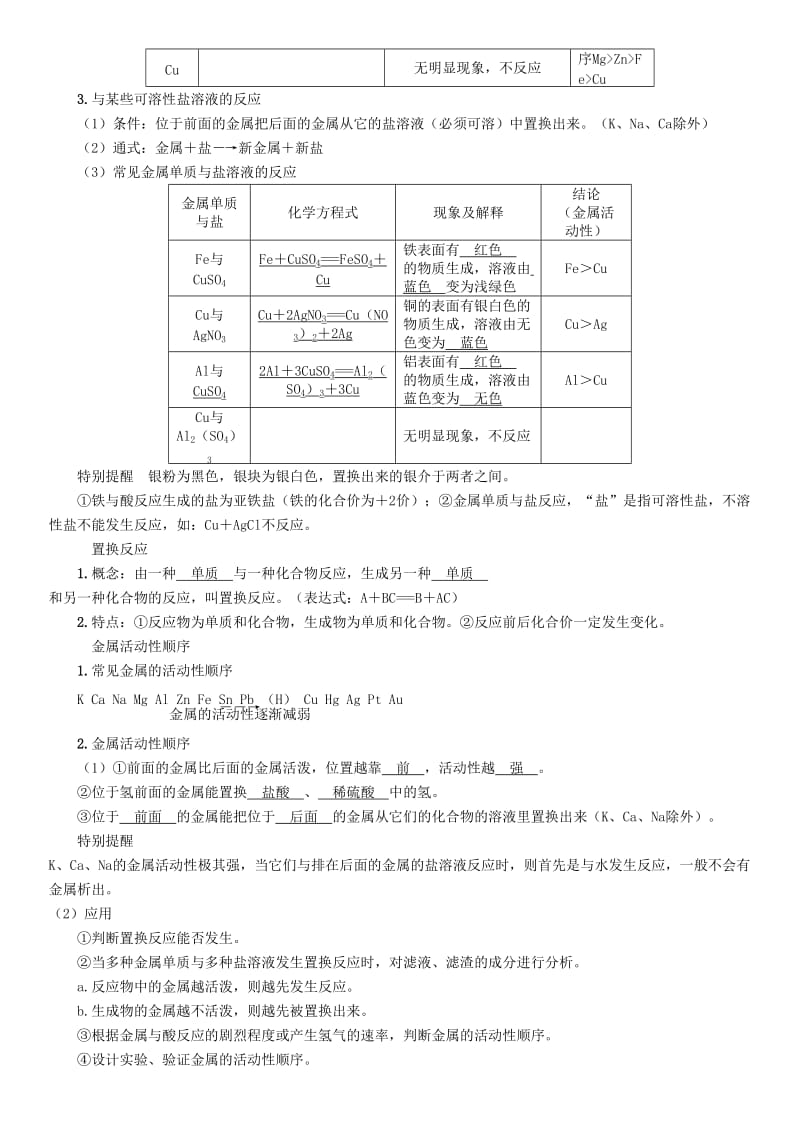 中考化学复习 第1编 教材知识梳理篇 第8单元 金属和金属材料 第1讲 金属的化学性质（精讲）练习.doc_第2页