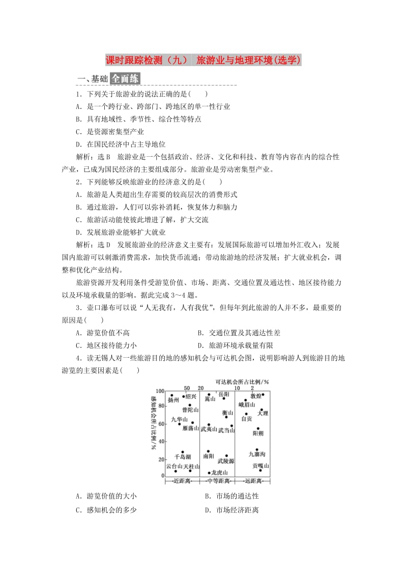 2019高中地理 课时跟踪检测（九）旅游业与地理环境（选学）（含解析）鲁教版必修2.doc_第1页