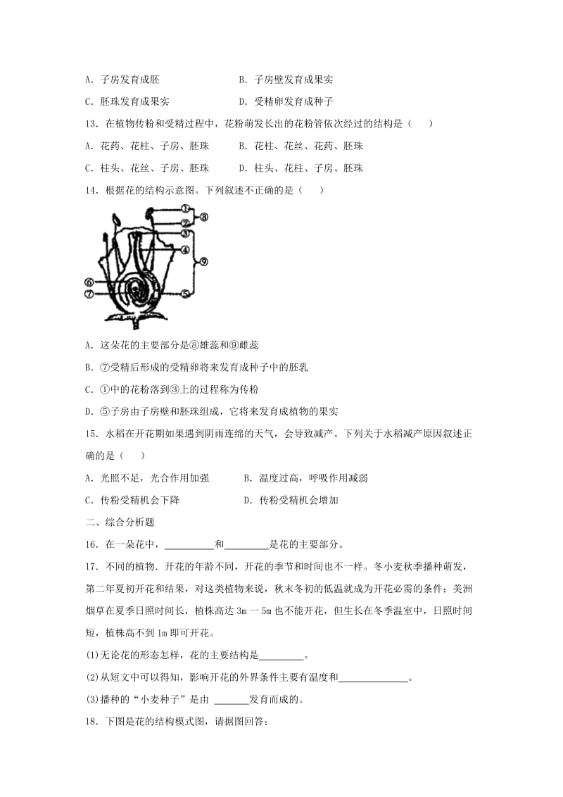 七年级生物上册 3.2.3《开花和结果》同步练习3 （新版）新人教版.doc_第3页