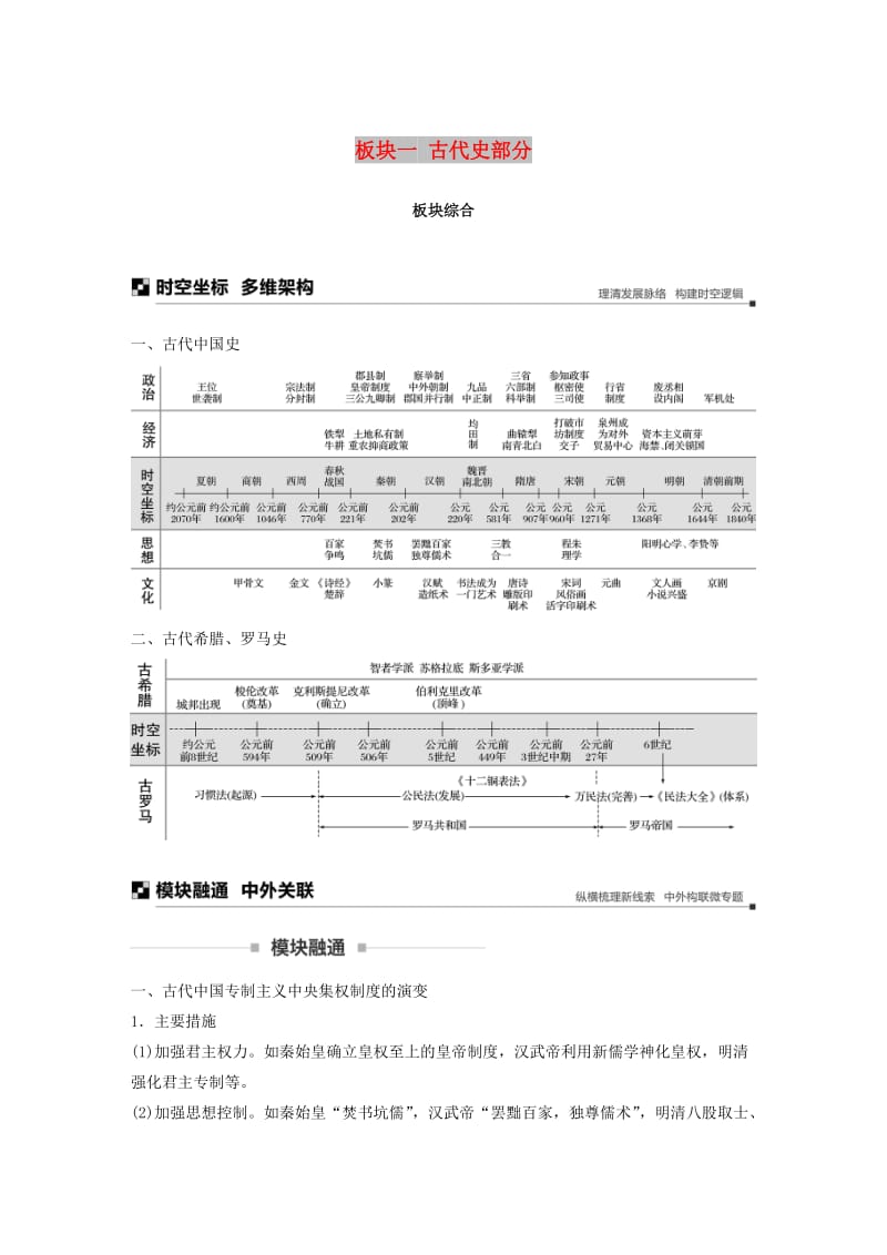 通用版2019版高考历史二轮复习与增分策略板块一古代史部分板块综合学案.doc_第1页