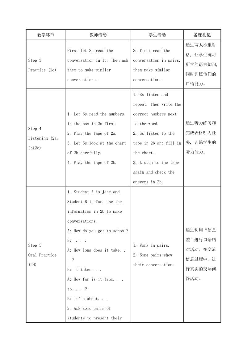 2019版七年级英语下册 Unit 3 How do you get to school教案 （新版）人教新目标版.doc_第3页