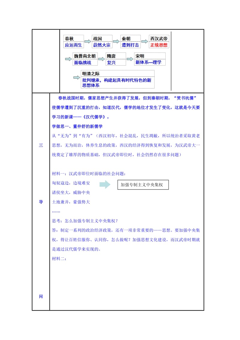 2019-2020年高二历史必修3教案：专题一 二、汉代儒学.doc_第2页