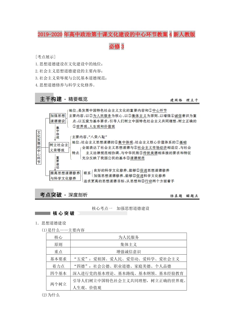 2019-2020年高中政治第十课文化建设的中心环节教案4新人教版必修3.doc_第1页