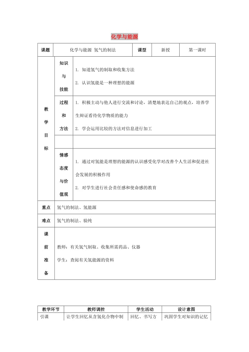 九年级化学全册 第九单元 化学与社会 9.1 化学与能源开发教案 鲁教版.doc_第1页