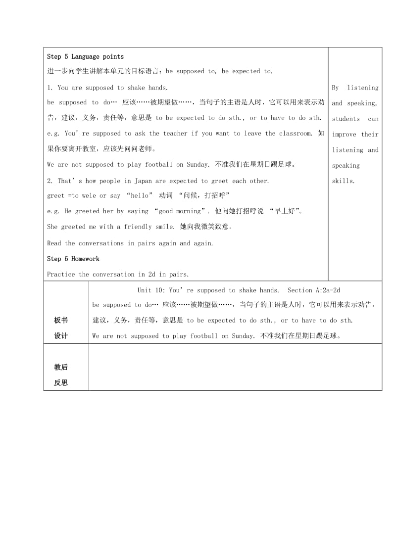 九年级英语全册 Unit 10 You’re supposed to shake hands Section A 2a-2d教案 人教新目标版.doc_第2页