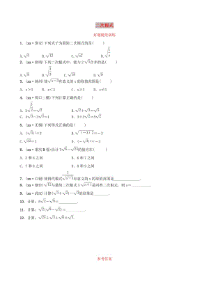 河南省2019年中考數(shù)學(xué)總復(fù)習(xí) 第一章 數(shù)與式 第四節(jié) 二次根式好題隨堂演練.doc