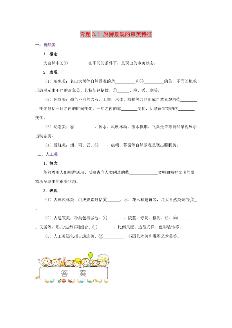 2018-2019学年高中地理 第03章 旅游景观的欣赏 专题3.1 旅游景观的审美特征试题 新人教版选修3.doc_第1页