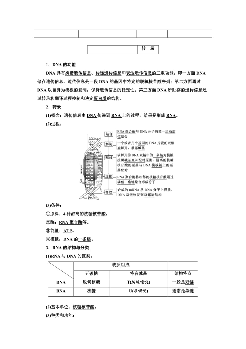 2019-2020年高中生物浙科版必修2教学案：第三章 第四节 遗传信息的表达——RNA和蛋白质的合成(含答案).doc_第2页