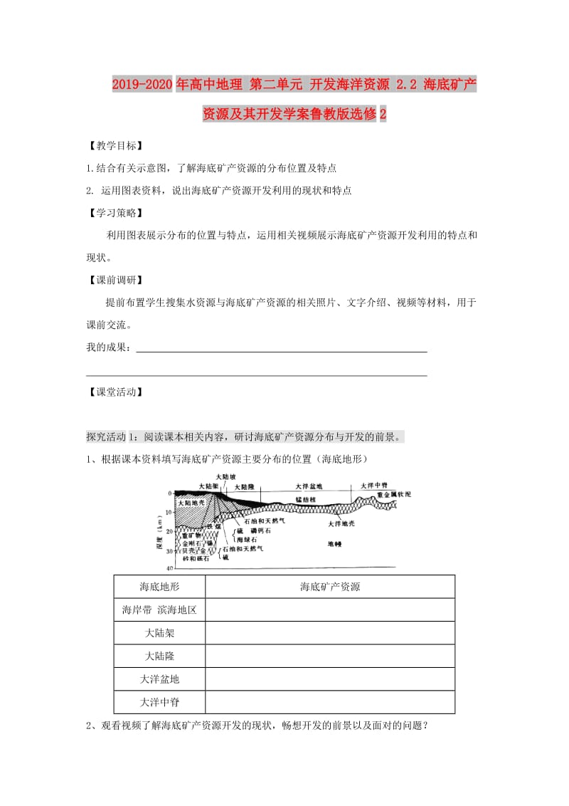 2019-2020年高中地理 第二单元 开发海洋资源 2.2 海底矿产资源及其开发学案鲁教版选修2.doc_第1页