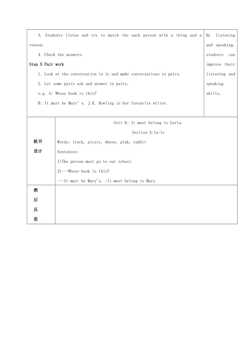 九年级英语全册 Unit 8 It must belong to Carla Section A 1a-1c教案 人教新目标版.doc_第2页