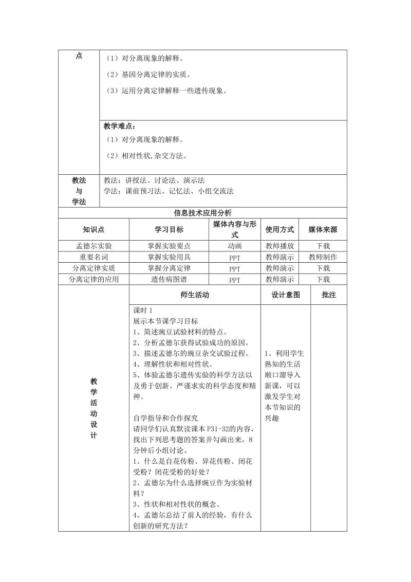 陕西省石泉县高中生物 第三章 遗传和染色体 3.1 基因的分离定律教案 苏教版必修2.doc_第2页