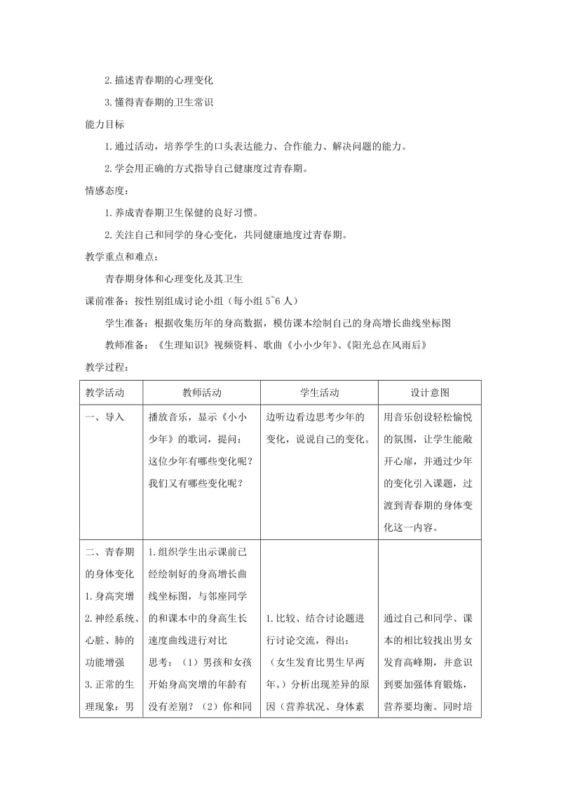 八年级生物上册 4.3.2《青春期发育》教案1 （新版）济南版.doc_第2页