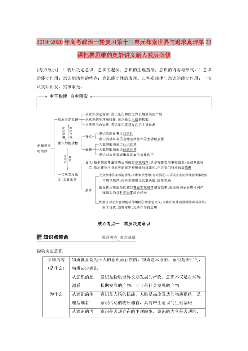 2019-2020年高考政治一轮复习第十三单元探索世界与追求真理第33课把握思维的奥妙讲义新人教版必修.doc_第1页