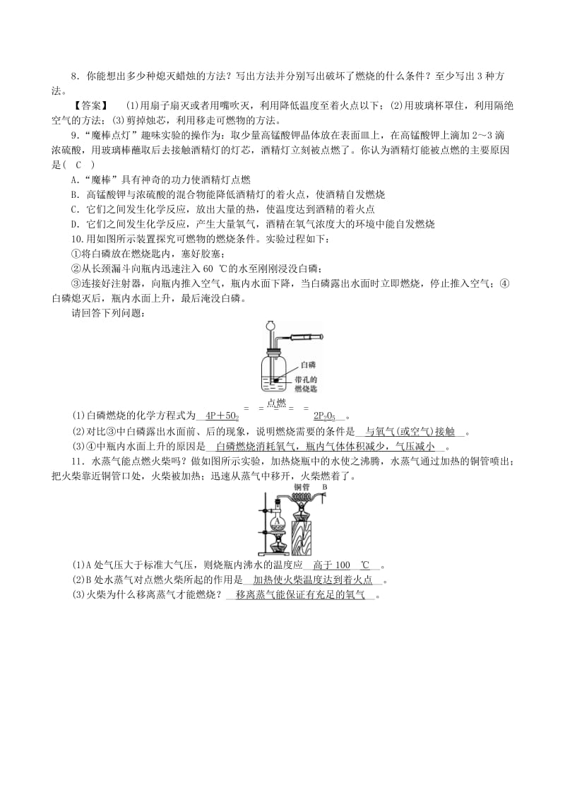 九年级化学上册 第五单元 定量研究化学反应 到实验室去 探究燃烧的条件课时练习 鲁教版.doc_第2页