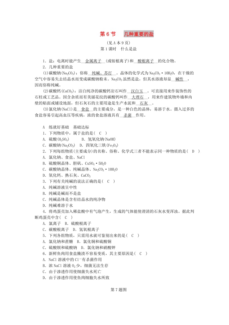 九年级科学上册 第1章 物质及其变化 第6节 几种重要的盐 第1课时 什么是盐练习 （新版）浙教版.doc_第1页