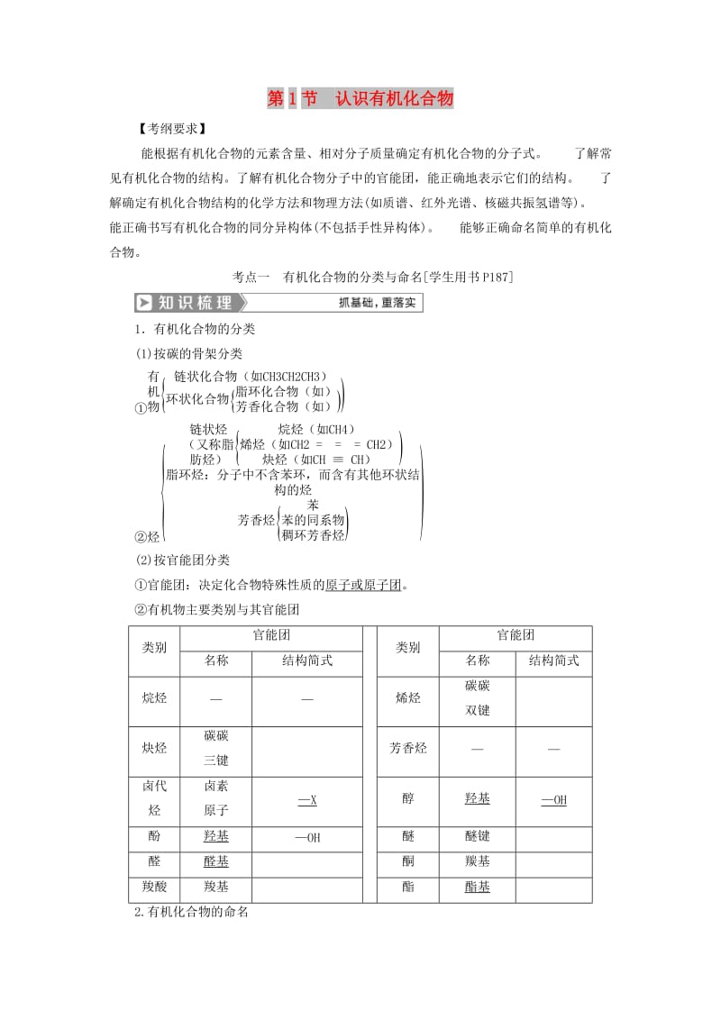 通用版2019版高考化学一轮复习选修5 有机化学基础第1节认识有机化合物学案新人教版.doc_第1页