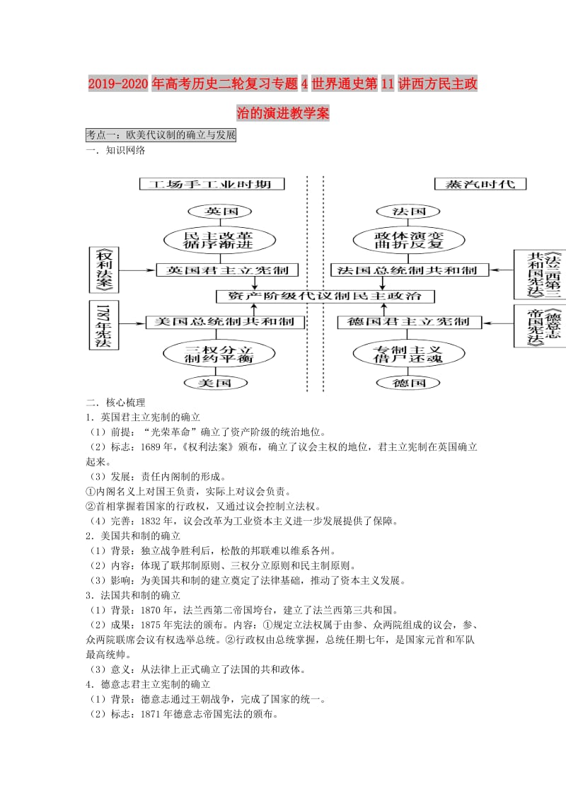 2019-2020年高考历史二轮复习专题4世界通史第11讲西方民主政治的演进教学案.doc_第1页