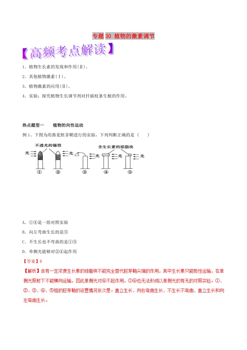 2019年高考生物热点题型和提分秘籍 专题30 植物的激素调节教学案.doc_第1页