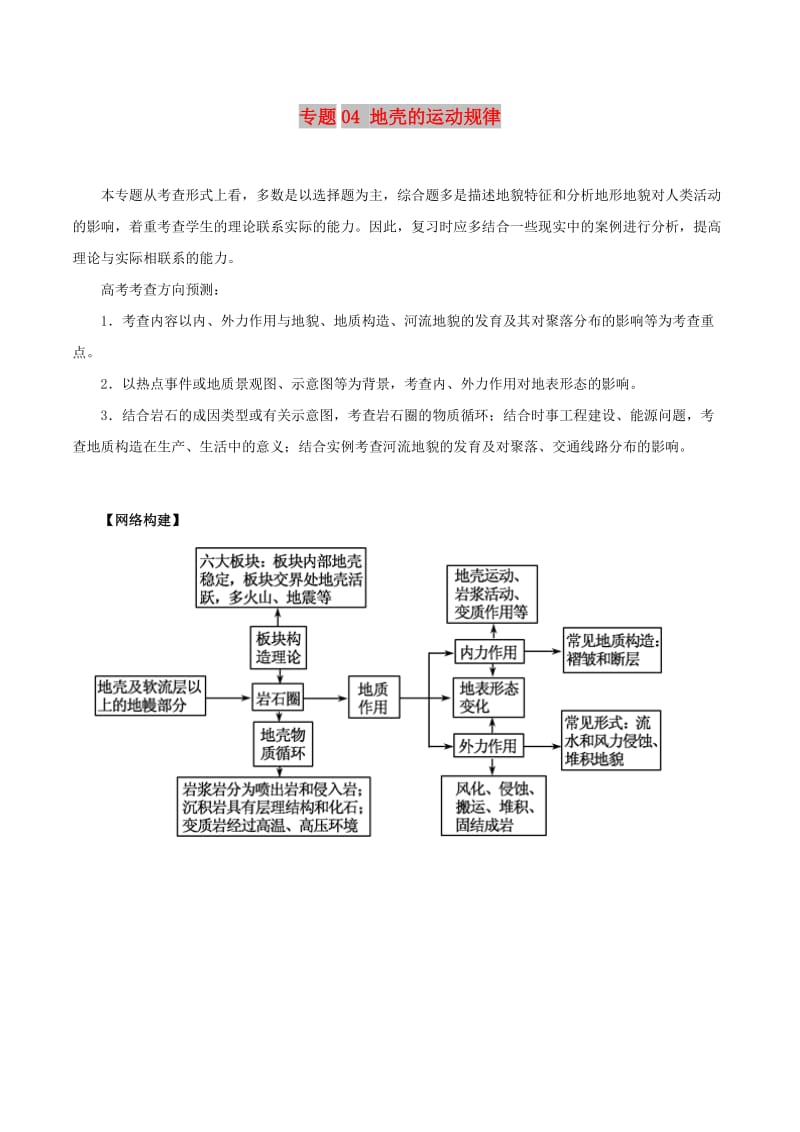 2019年高考地理二轮复习 专题04 地壳的运动规律教学案.doc_第1页