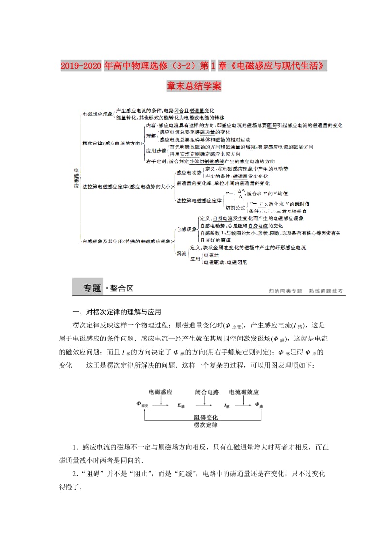 2019-2020年高中物理选修（3-2）第1章《电磁感应与现代生活》章末总结学案.doc_第1页