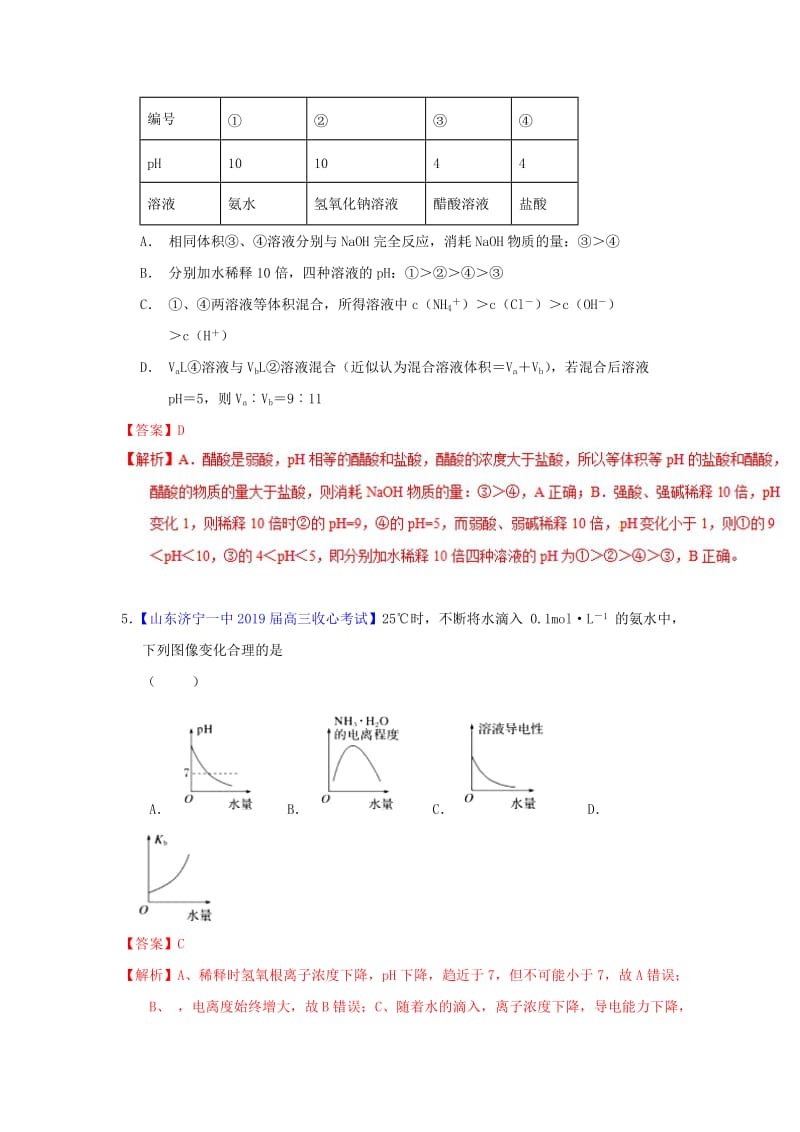 2019年高考化学一轮复习 专题8.1 弱电解质的电离平衡（测）.doc_第3页