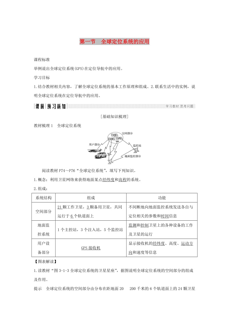 2018-2019版高中地理 第三章 地理信息技术的应用 第一节 全球定位系统的应用学案 中图版必修3.doc_第1页