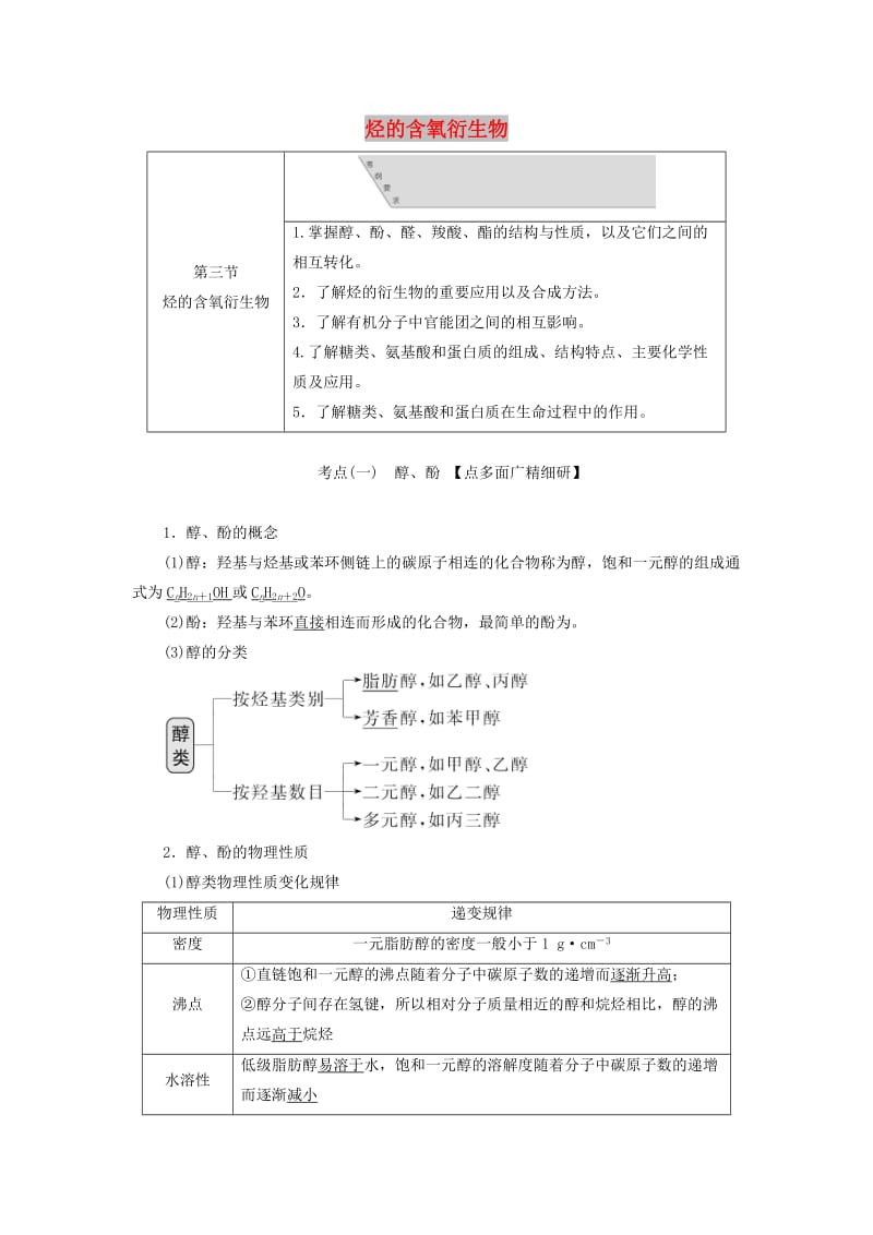 通用版2020版高考化学一轮复习第十一章第三节烃的含氧衍生物学案含解析.doc_第1页