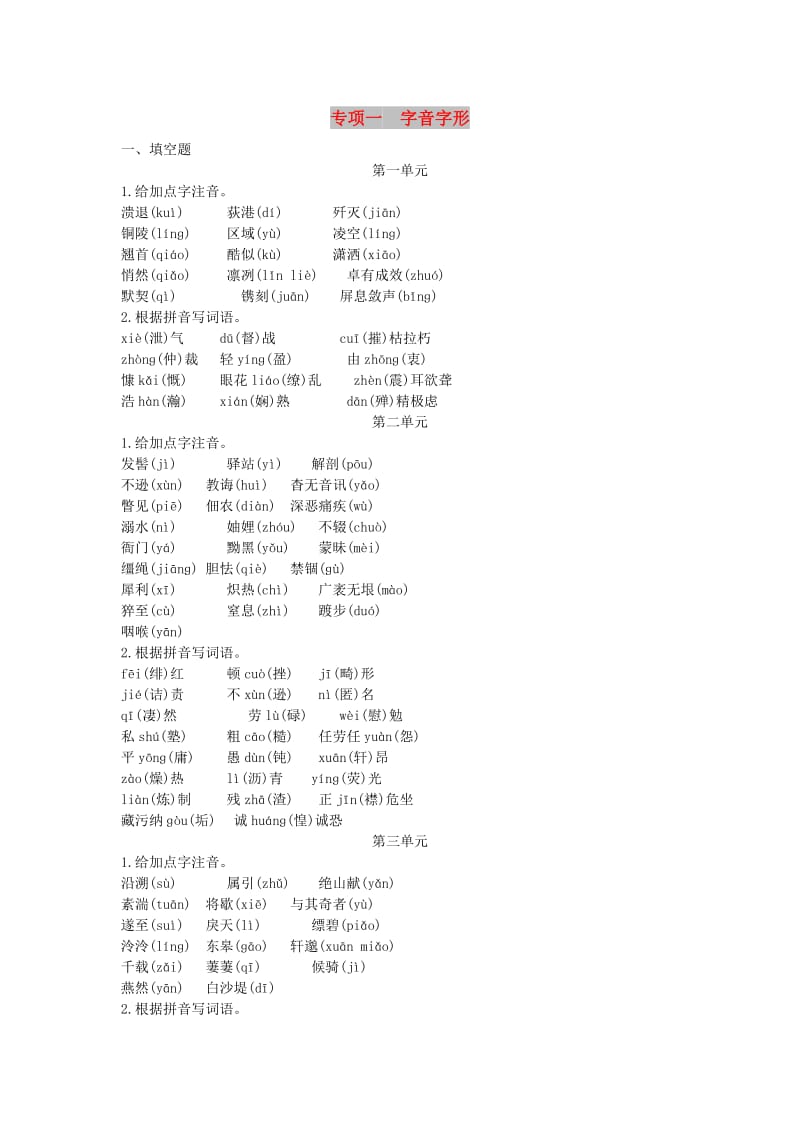 八年级语文上册 专项训练一 字音字形 新人教版.doc_第1页