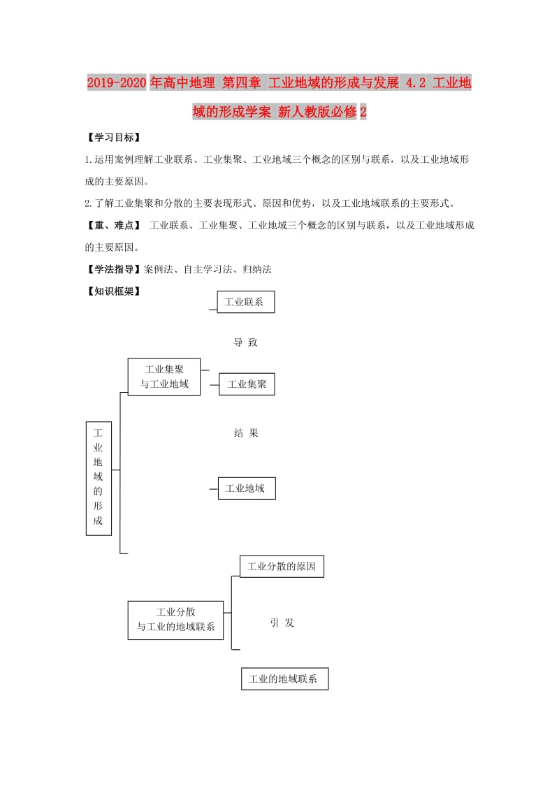 2019-2020年高中地理 第四章 工业地域的形成与发展 4.2 工业地域的形成学案 新人教版必修2.doc_第1页