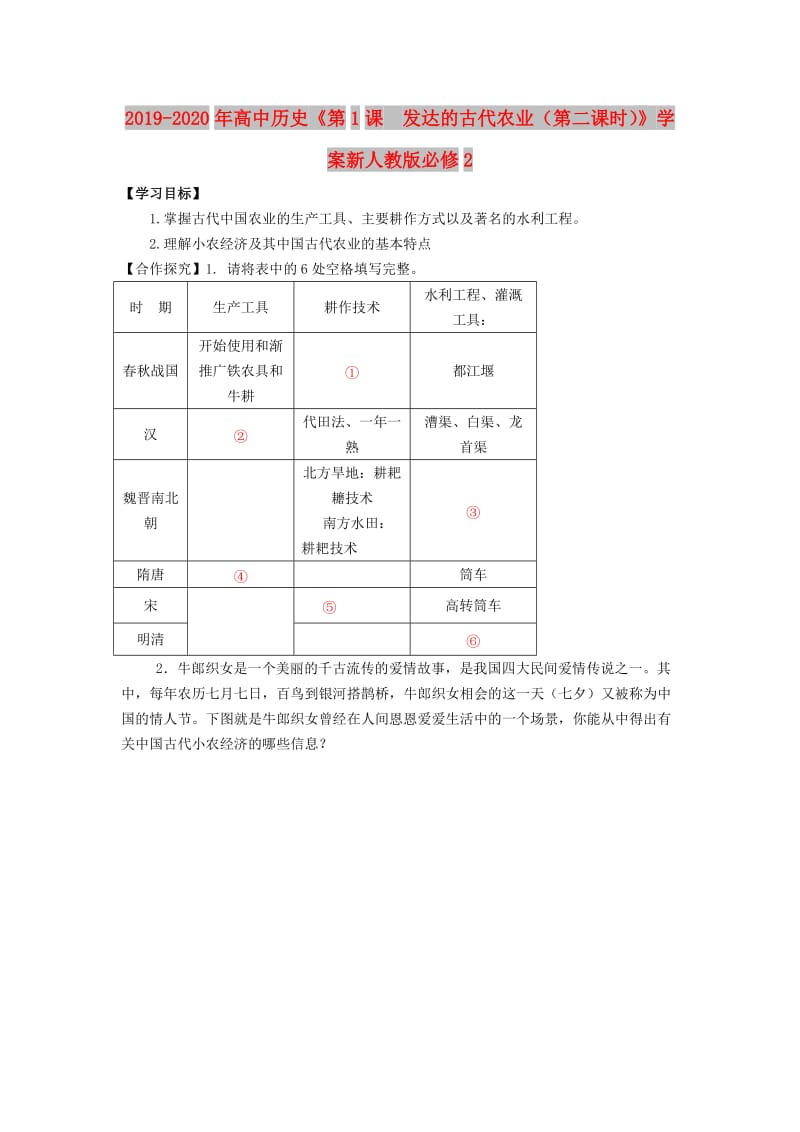 2019-2020年高中历史《第1课 发达的古代农业（第二课时）》学案新人教版必修2.doc_第1页