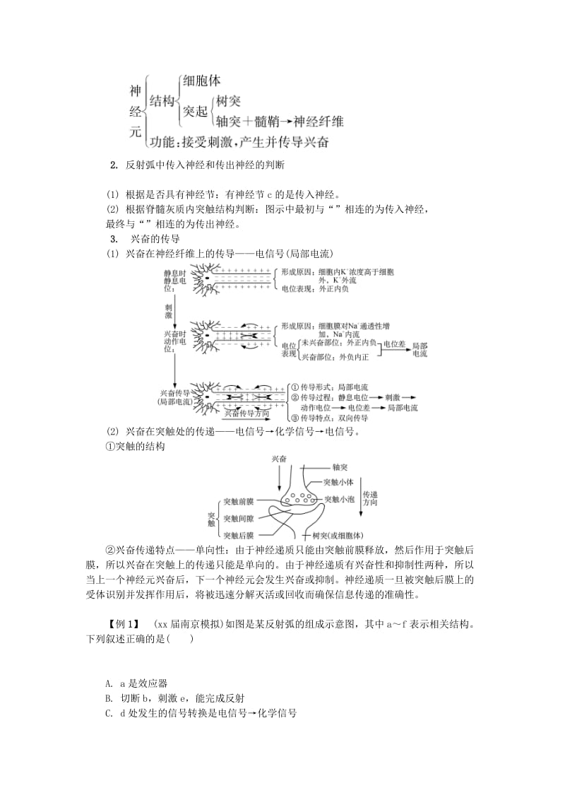 2019-2020年高中生物 第二十二讲 人体的神经调节学案 苏教版必修3.doc_第2页