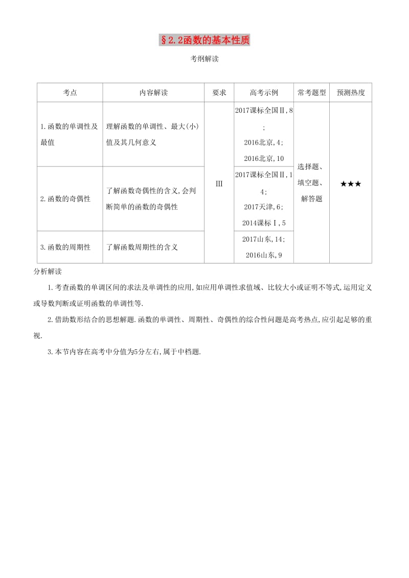 2019高考数学一轮复习 第二章 函数 2.2 函数的基本性质练习 理.doc_第1页