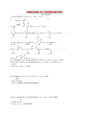 2019年高考數學二輪復習 專題三 三角函數 專題能力訓練10 三角變換與解三角形 文.doc