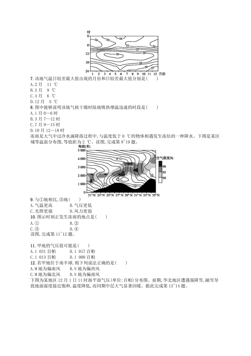 2020版高考地理大一轮复习 第三章 自然地理环境中的物质运动和能量交换 课时规范练6 大气的受热过程与热力环流 中图版.doc_第2页