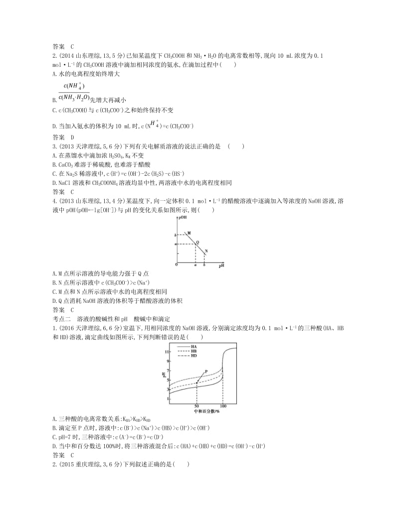 A版2019版高考化学总复习专题十水的电离和溶液的酸碱性学案.doc_第2页