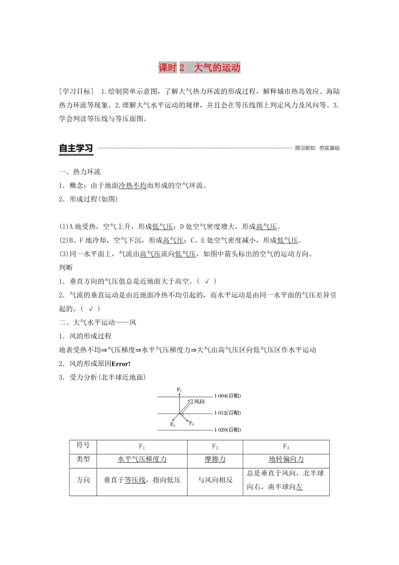 2018-2019版高中地理 第二单元 从地球圈层看地理环境 2.2 大气圈与天气气候 课时2学案 鲁教版必修1.doc_第1页