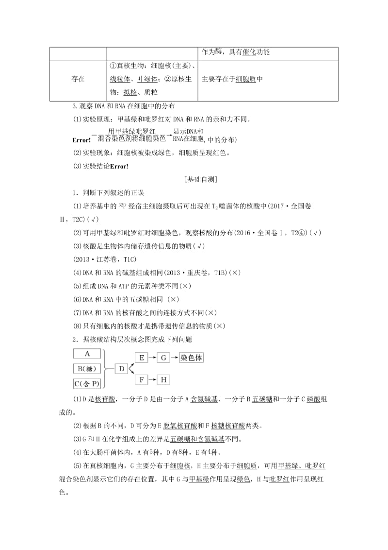 （通用版）2020版高考生物一轮复习 第一单元 第五讲 核酸、糖类与脂质学案（含解析）.doc_第2页