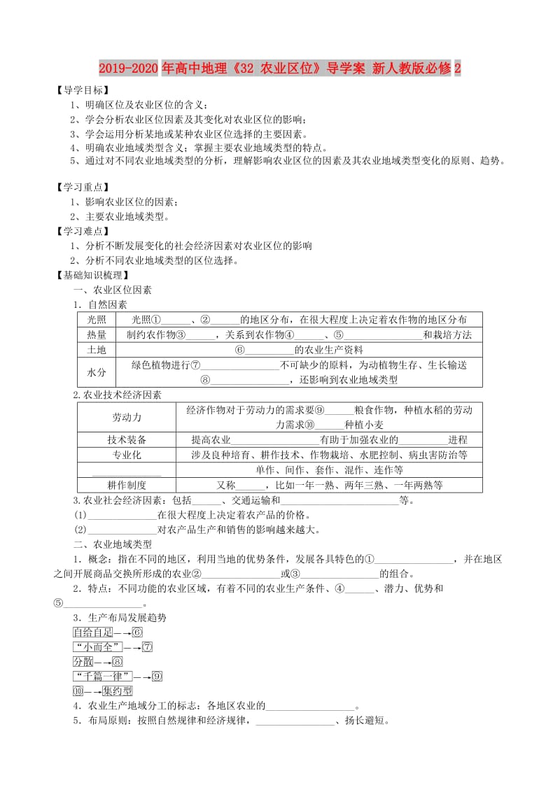 2019-2020年高中地理《32 农业区位》导学案 新人教版必修2.doc_第1页