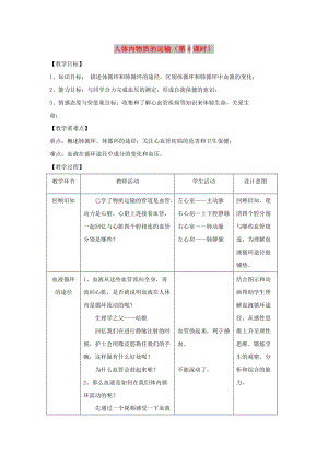 八年級(jí)生物上冊(cè) 6.15.1《人體內(nèi)物質(zhì)的運(yùn)輸》第4課時(shí)教案 （新版）蘇科版.doc